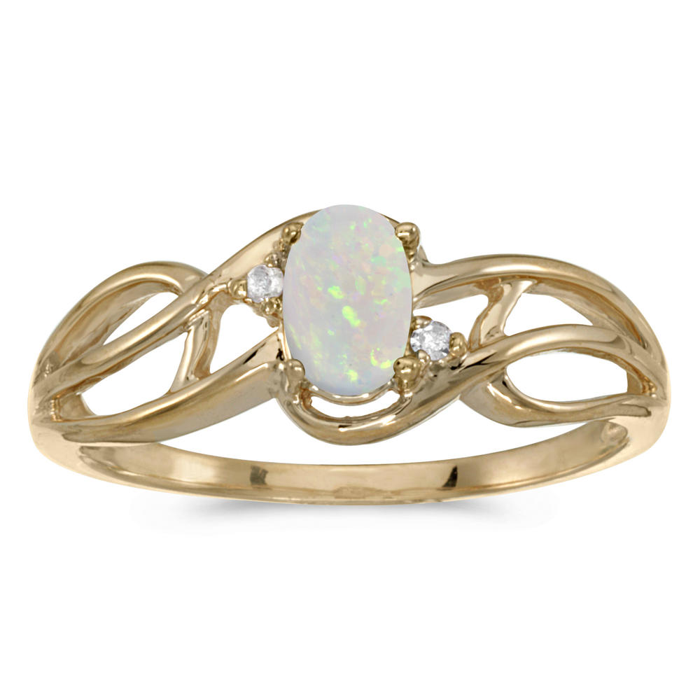 Direct-Jewelry 14k Yellow Gold Oval Opal And Diamond Curve Ring