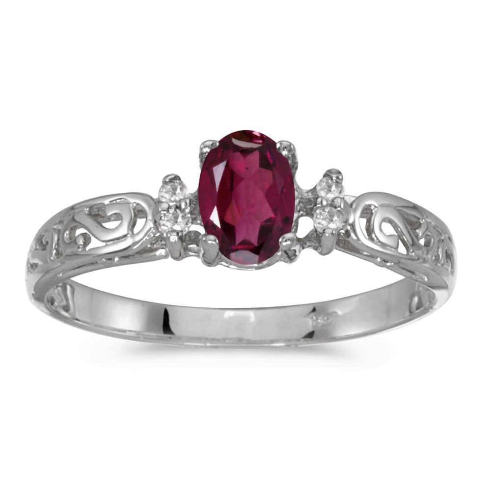 DIRECT-JEWELRY DON'T FORGET THE DASH 14k White Gold Oval Rhodolite Garnet And Diamond Filagree Ring