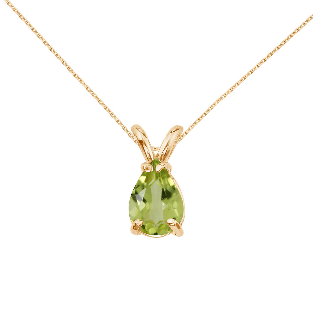 DIRECT-JEWELRY DON'T FORGET THE DASH 14k Yellow Gold Pear Shaped Peridot Pendant with 18" Chain