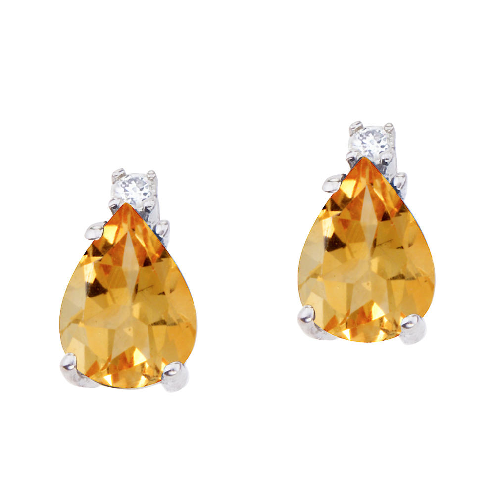 DIRECT-JEWELRY DON'T FORGET THE DASH 14k White Gold Pear Shaped Citrine and Diamond Earrings