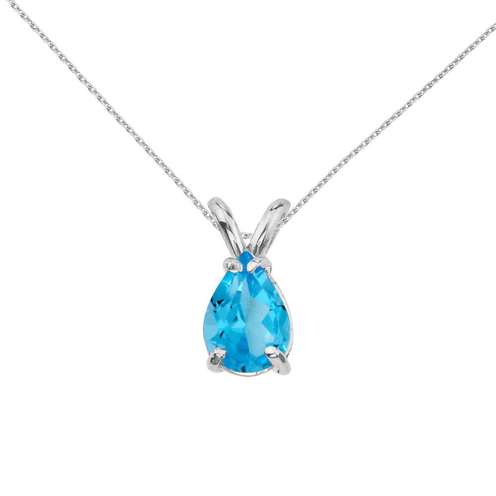 DIRECT-JEWELRY DON'T FORGET THE DASH 14k White Gold Pear Shaped Blue Topaz Pendant with 18" Chain