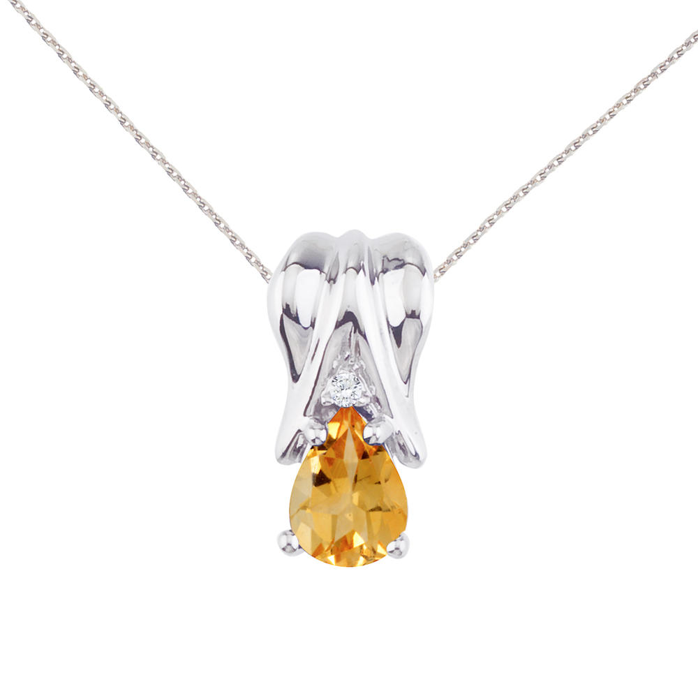 DIRECT-JEWELRY DON'T FORGET THE DASH 14k White Gold Citrine and Diamond Pear Shaped Pendant with 18" Chain