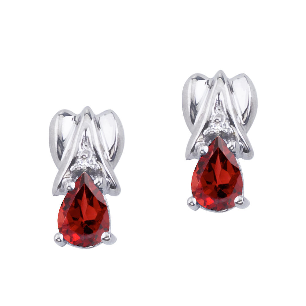 DIRECT-JEWELRY DON'T FORGET THE DASH 14k White Gold Garnet and Diamond Pear Shaped Earrings