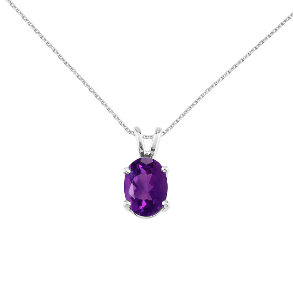 DIRECT-JEWELRY DON'T FORGET THE DASH 14k White Gold Oval Amethyst Pendant with 18" Chain