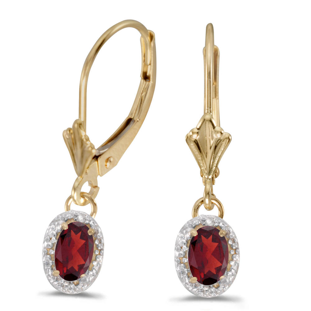 DIRECT-JEWELRY DON'T FORGET THE DASH 10k Yellow Gold Oval Garnet And Diamond Leverback Earrings