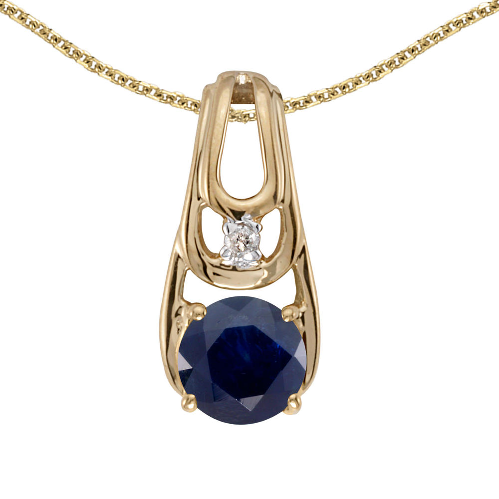 DIRECT-JEWELRY DON'T FORGET THE DASH 10k Yellow Gold Round Sapphire And Diamond Pendant with 18" Chain