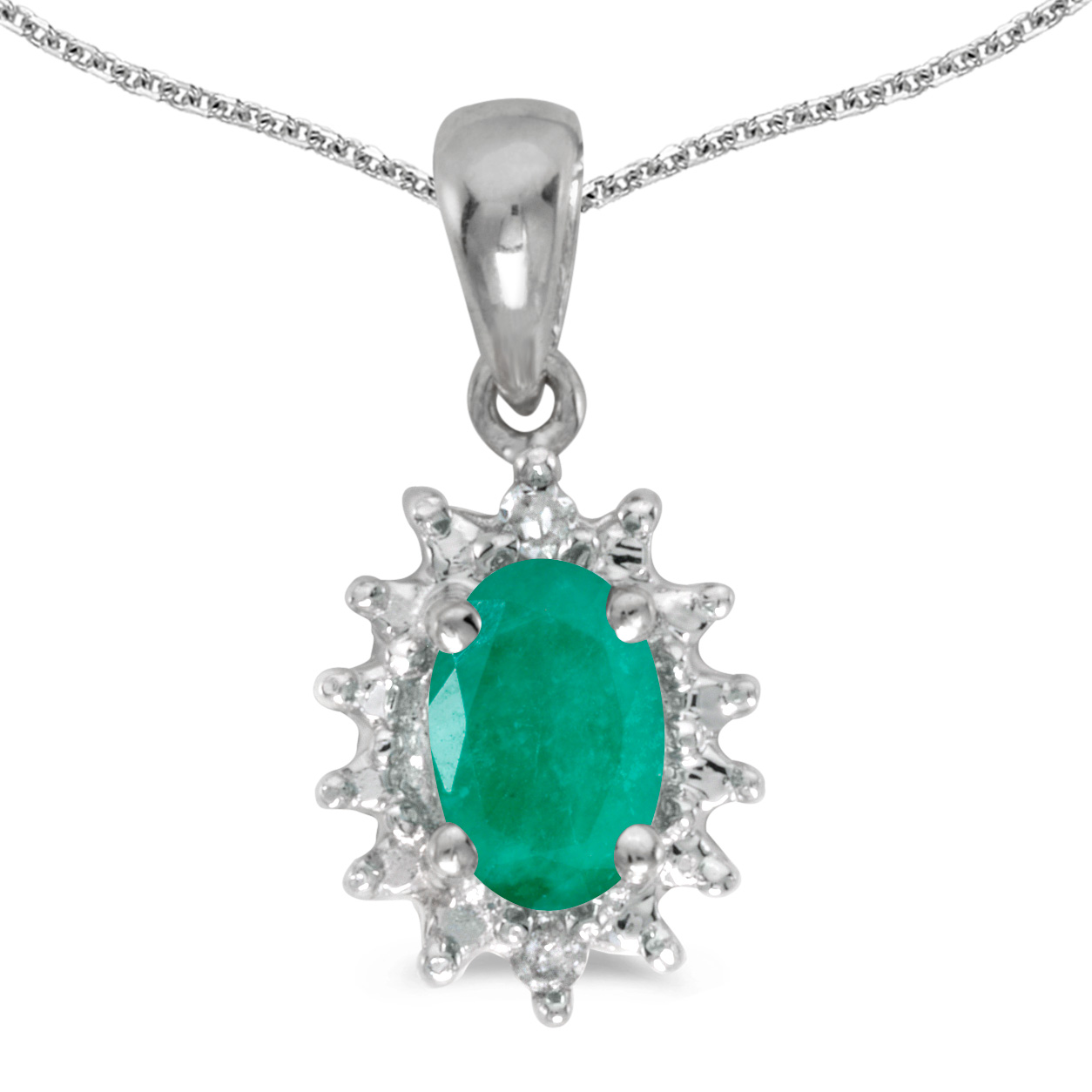 DIRECT-JEWELRY DON'T FORGET THE DASH 10k White Gold Oval Emerald And Diamond Pendant with 18" Chain