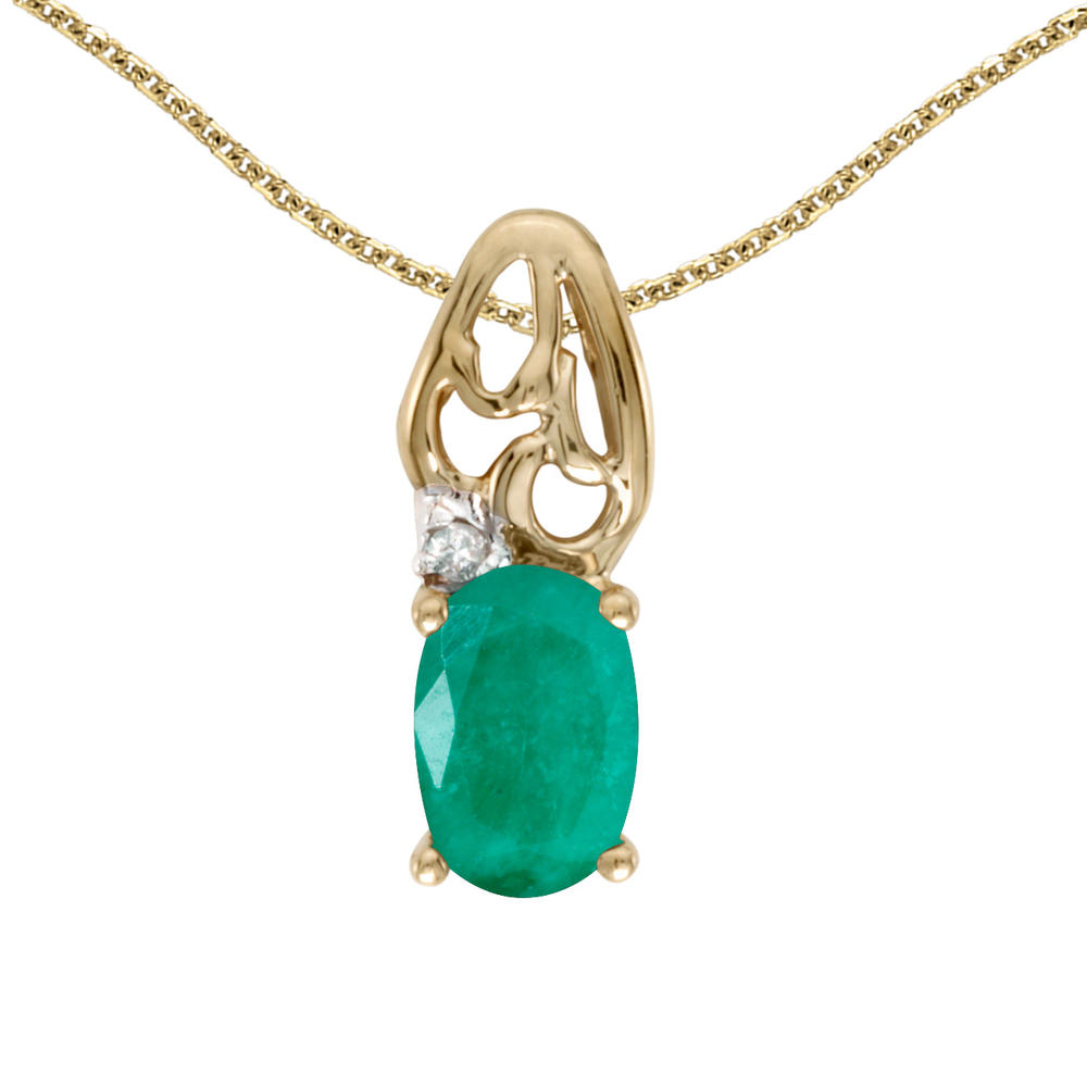 DIRECT-JEWELRY DON'T FORGET THE DASH 10k Yellow Gold Oval Emerald And Diamond Pendant with 18" Chain