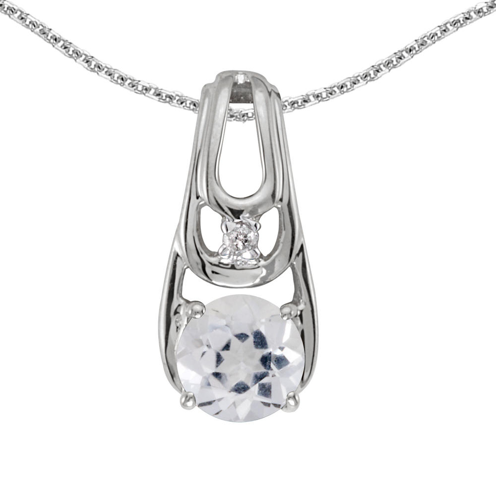 DIRECT-JEWELRY DON'T FORGET THE DASH 10k White Gold Round White Topaz And Diamond Pendant with 18" Chain