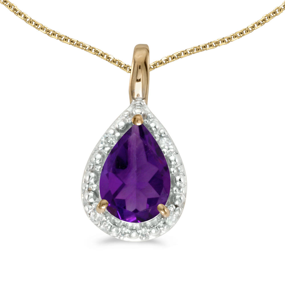 DIRECT-JEWELRY DON'T FORGET THE DASH 10k Yellow Gold Pear Amethyst Pendant with 18" Chain