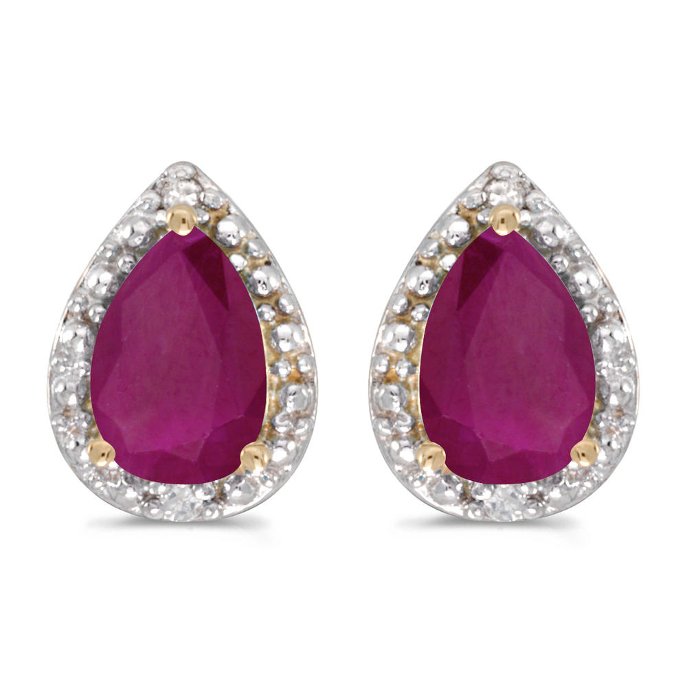DIRECT-JEWELRY DON'T FORGET THE DASH 10k Yellow Gold Pear Ruby And Diamond Earrings