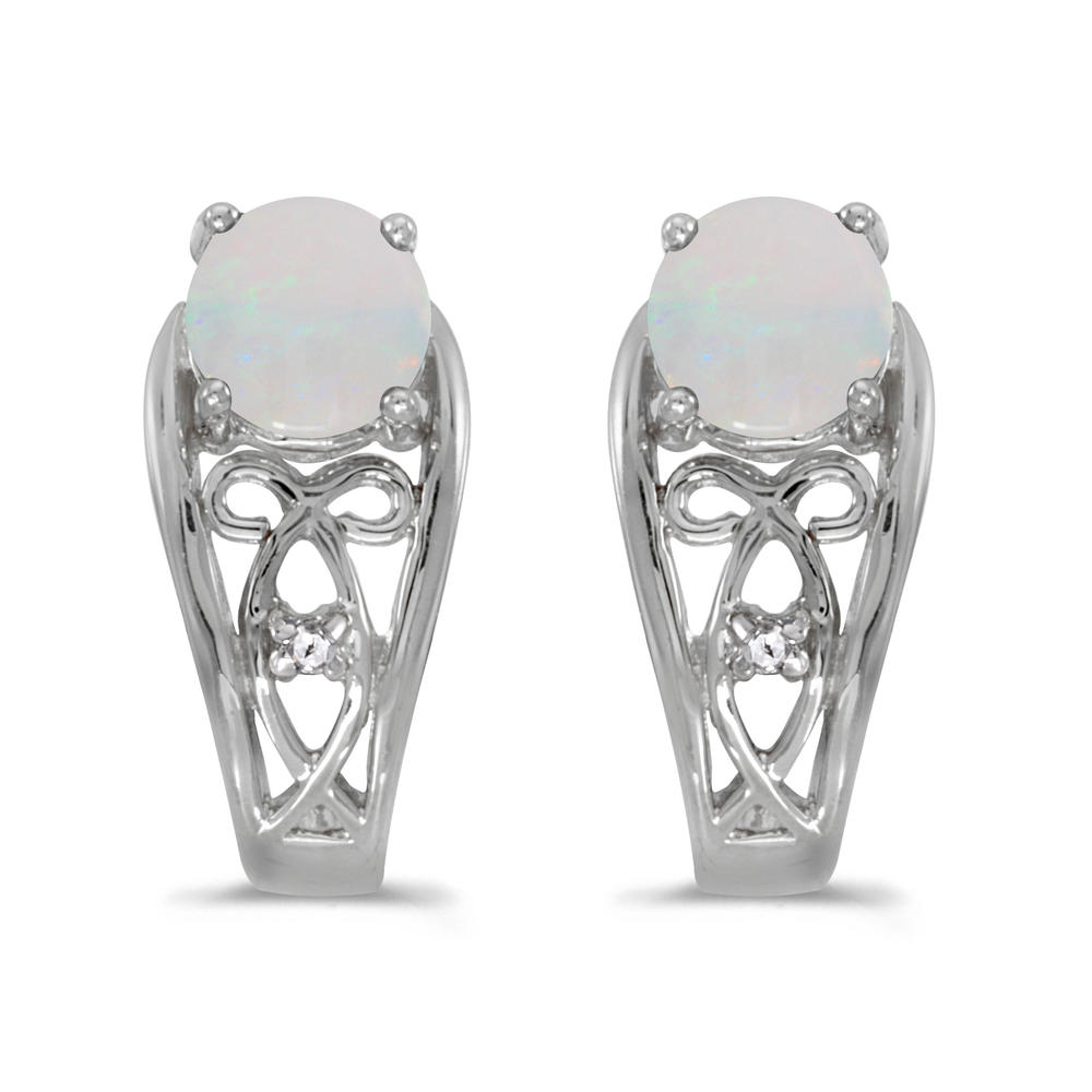 DIRECT-JEWELRY DON'T FORGET THE DASH 10k White Gold Round Opal And Diamond Earrings