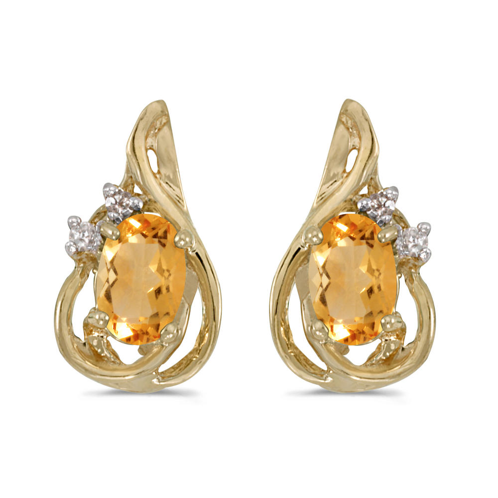 DIRECT-JEWELRY DON'T FORGET THE DASH 10k Yellow Gold Oval Citrine And Diamond Teardrop Earrings