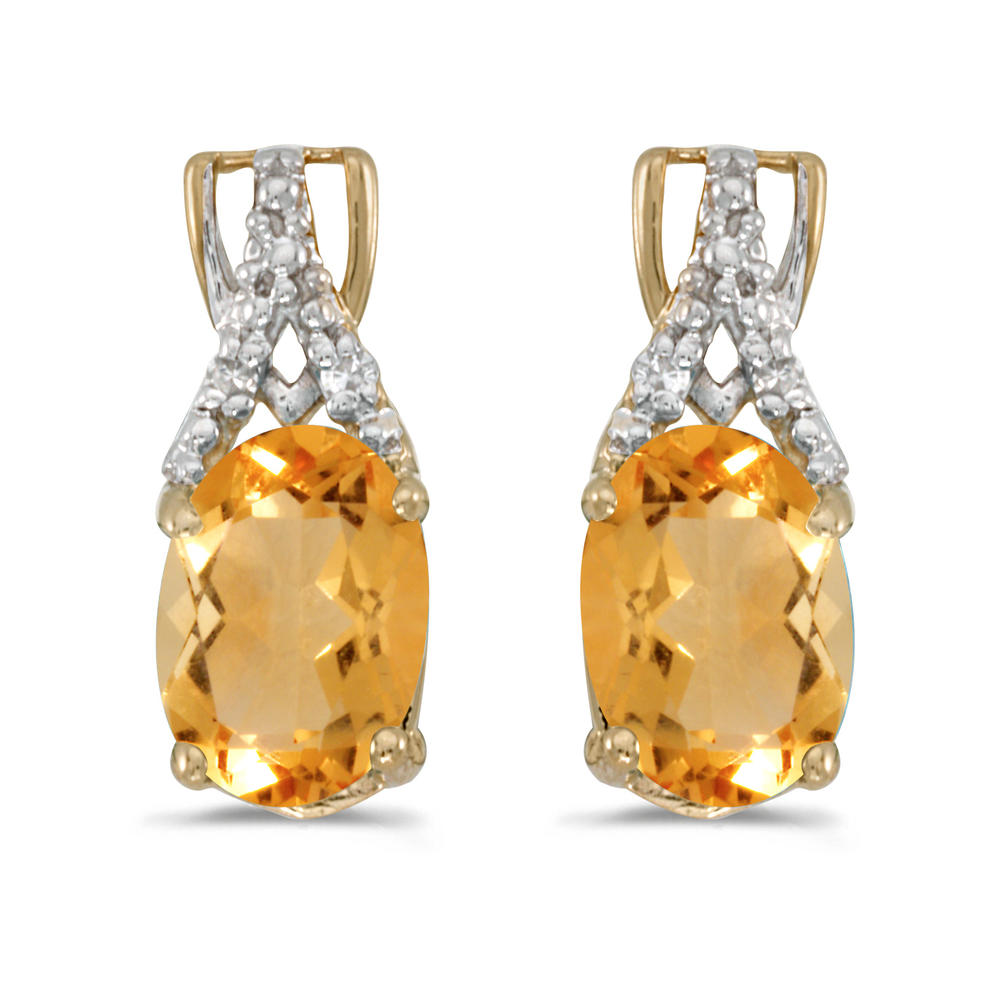 DIRECT-JEWELRY DON'T FORGET THE DASH 10k Yellow Gold Oval Citrine And Diamond Earrings