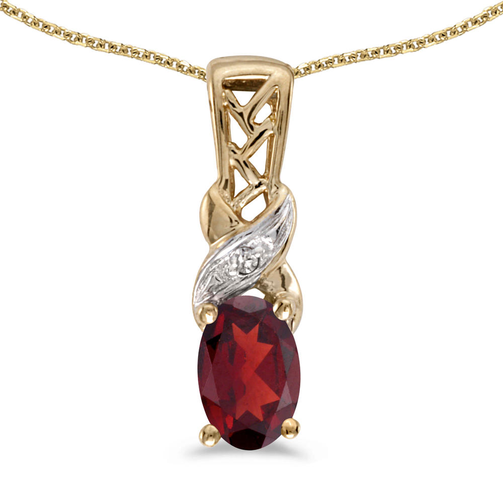 DIRECT-JEWELRY DON'T FORGET THE DASH 10k Yellow Gold Oval Garnet And Diamond Pendant with 18" Chain