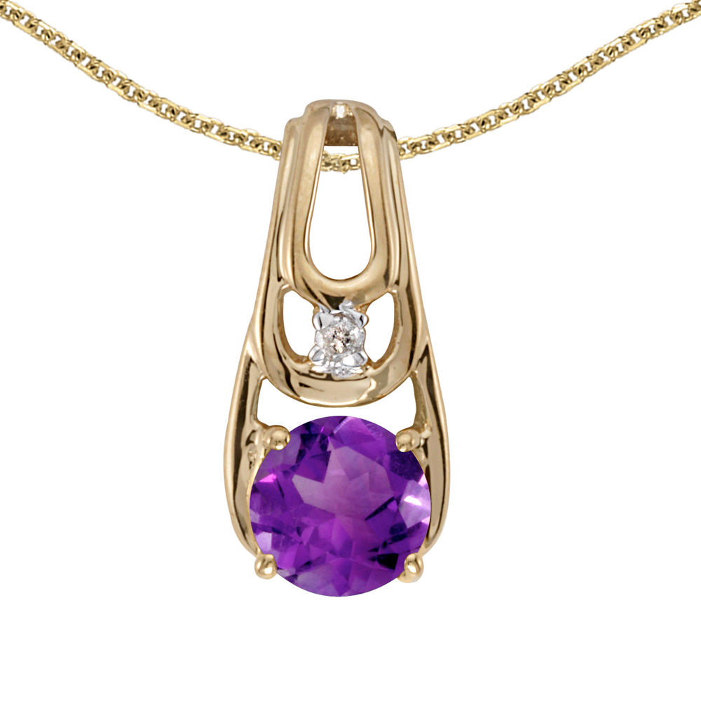 DIRECT-JEWELRY DON'T FORGET THE DASH 10k Yellow Gold Round Amethyst And Diamond Pendant with 18" Chain