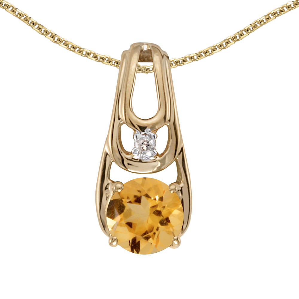 DIRECT-JEWELRY DON'T FORGET THE DASH 10k Yellow Gold Round Citrine And Diamond Pendant with 18" Chain