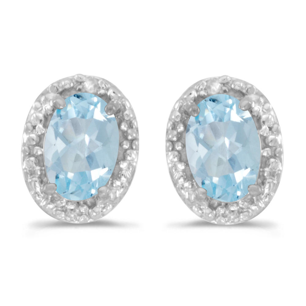 DIRECT-JEWELRY DON'T FORGET THE DASH 10k White Gold Oval Aquamarine And Diamond Earrings