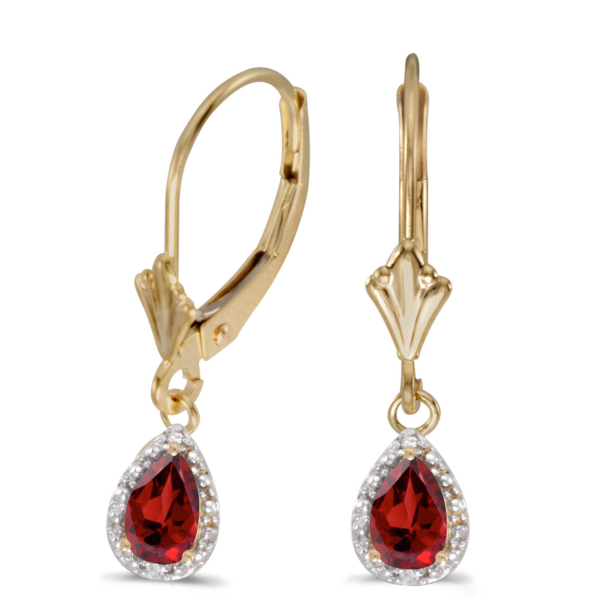 DIRECT-JEWELRY DON'T FORGET THE DASH 10k Yellow Gold Pear Garnet And Diamond Leverback Earrings