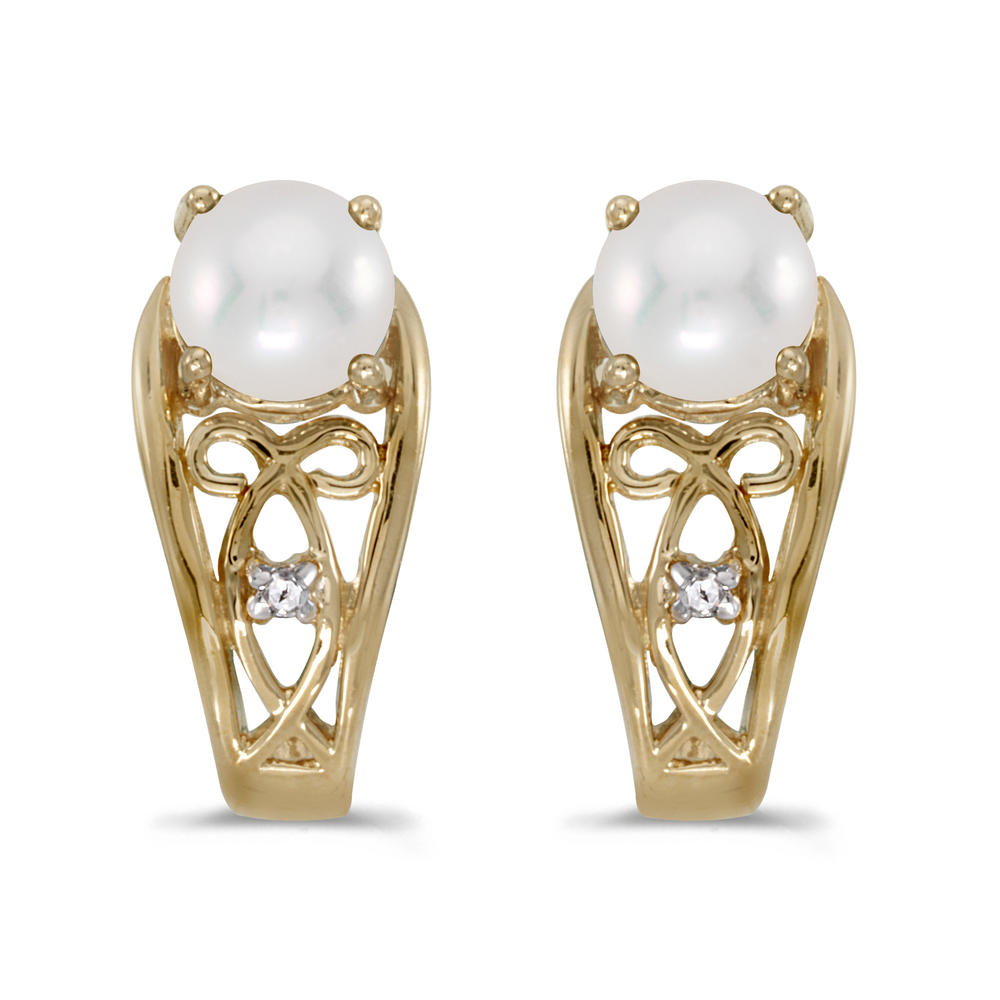 Direct-Jewelry 10k Yellow Gold Freshwater Cultured Pearl And Diamond Earrings