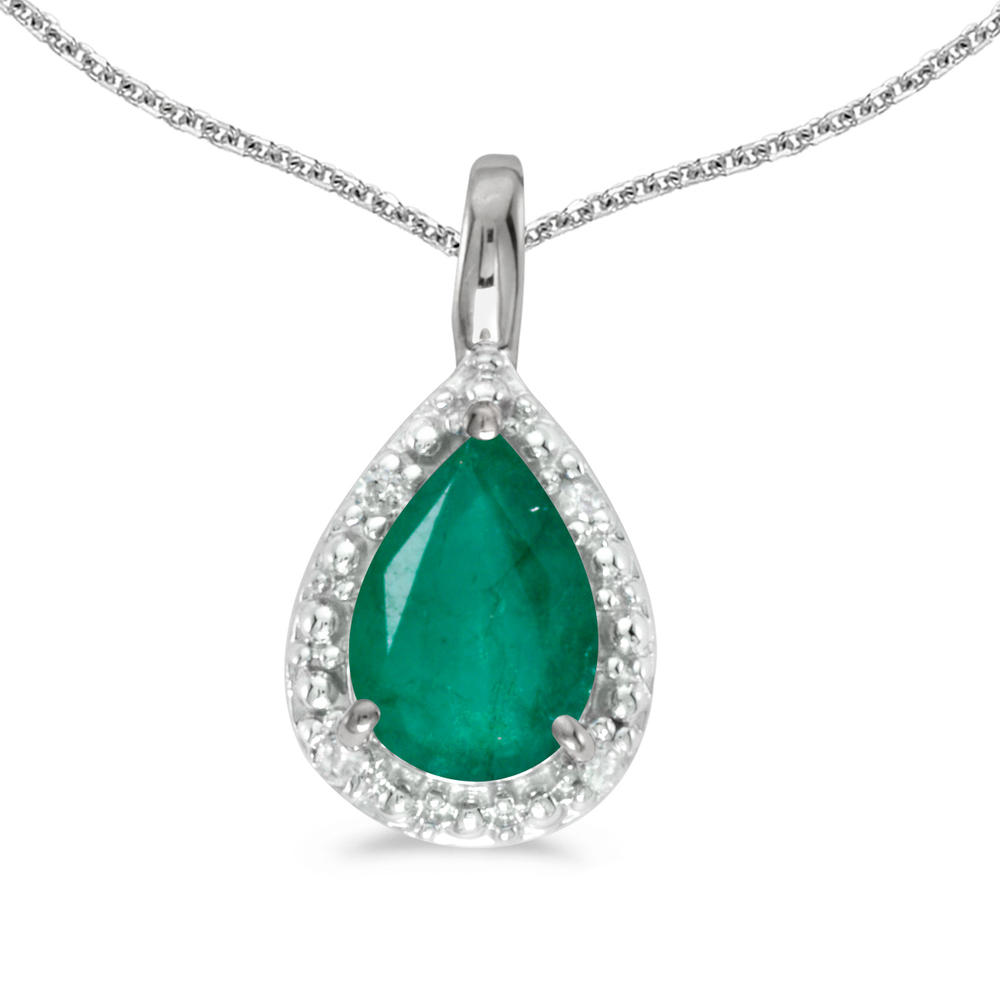 DIRECT-JEWELRY DON'T FORGET THE DASH 10k White Gold Pear Emerald Pendant with 18" Chain