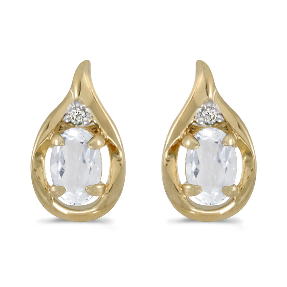 DIRECT-JEWELRY DON'T FORGET THE DASH 10k Yellow Gold Oval White Topaz And Diamond Earrings