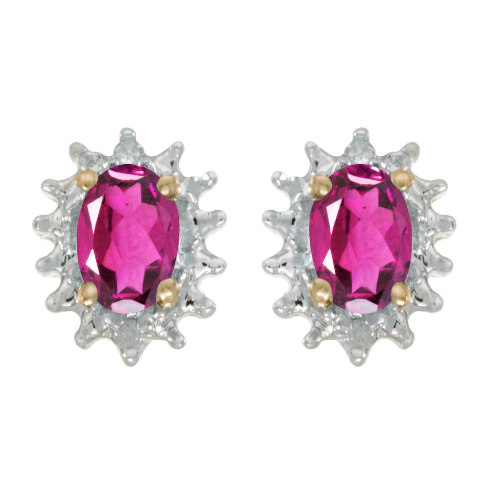 DIRECT-JEWELRY DON'T FORGET THE DASH 14k Yellow Gold Oval Pink Topaz And Diamond Earrings