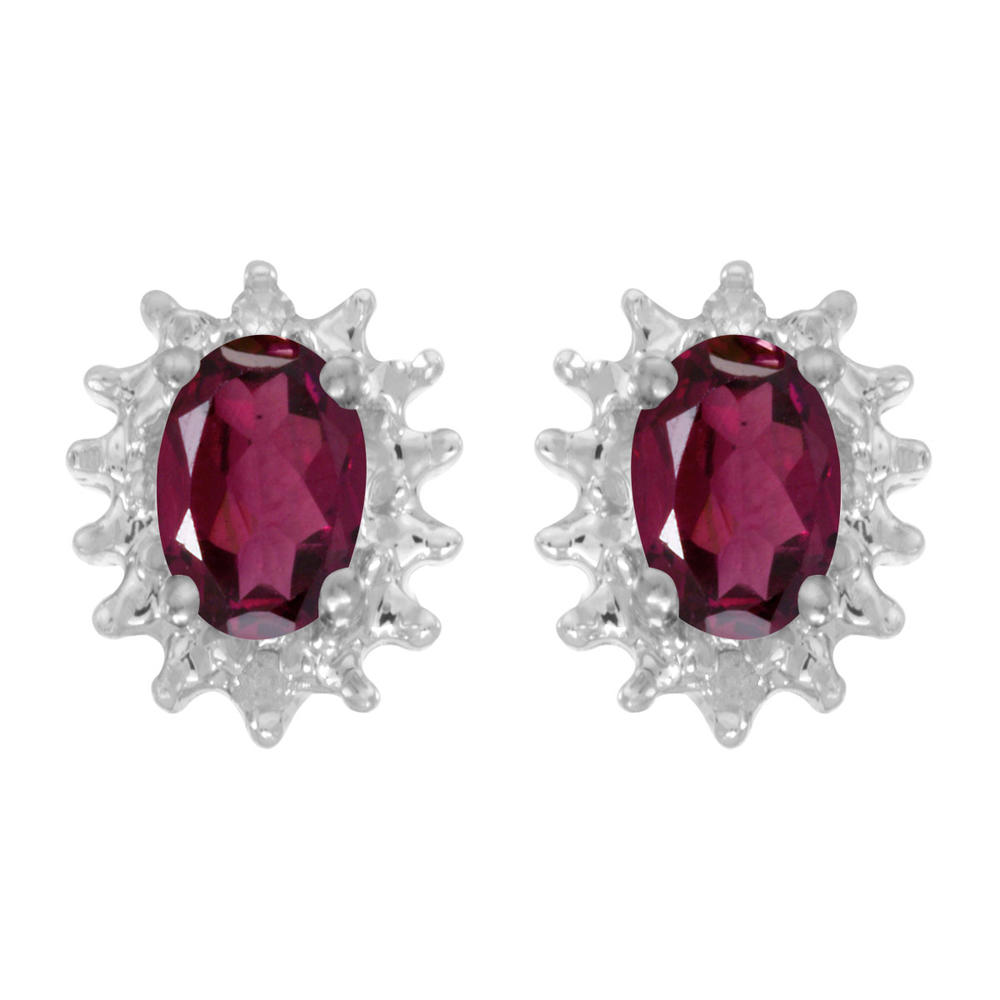 DIRECT-JEWELRY DON'T FORGET THE DASH 14k White Gold Oval Rhodolite Garnet And Diamond Earrings