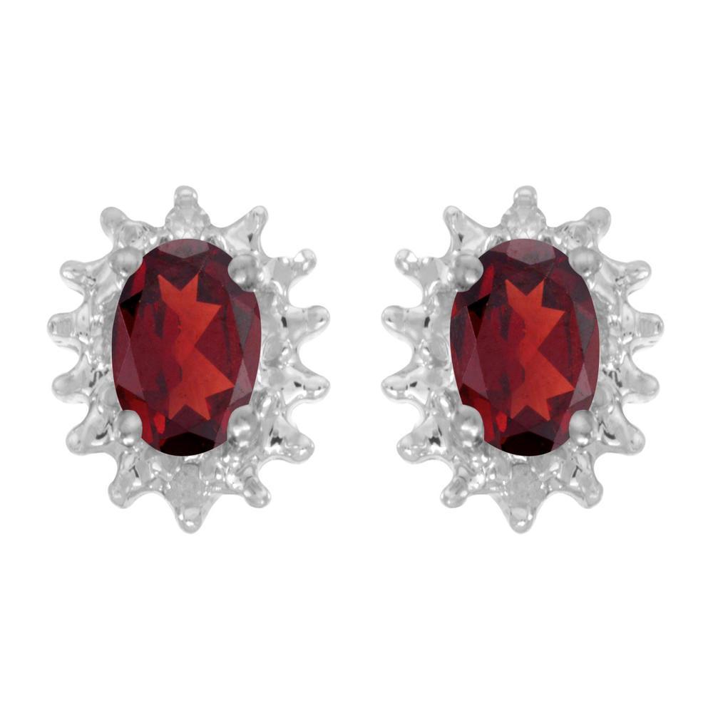 DIRECT-JEWELRY DON'T FORGET THE DASH 14k White Gold Oval Garnet And Diamond Earrings