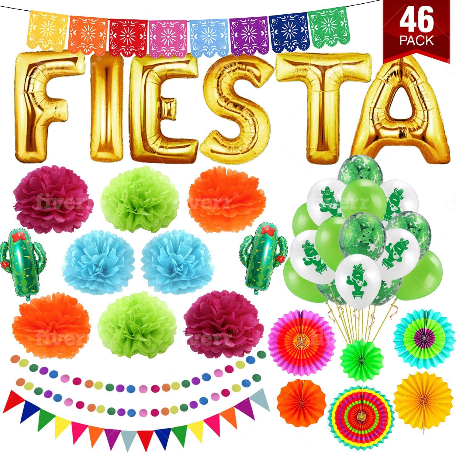 BPC Fiesta Party Cinco De Mayo Decorations Supplies 46 PCS (