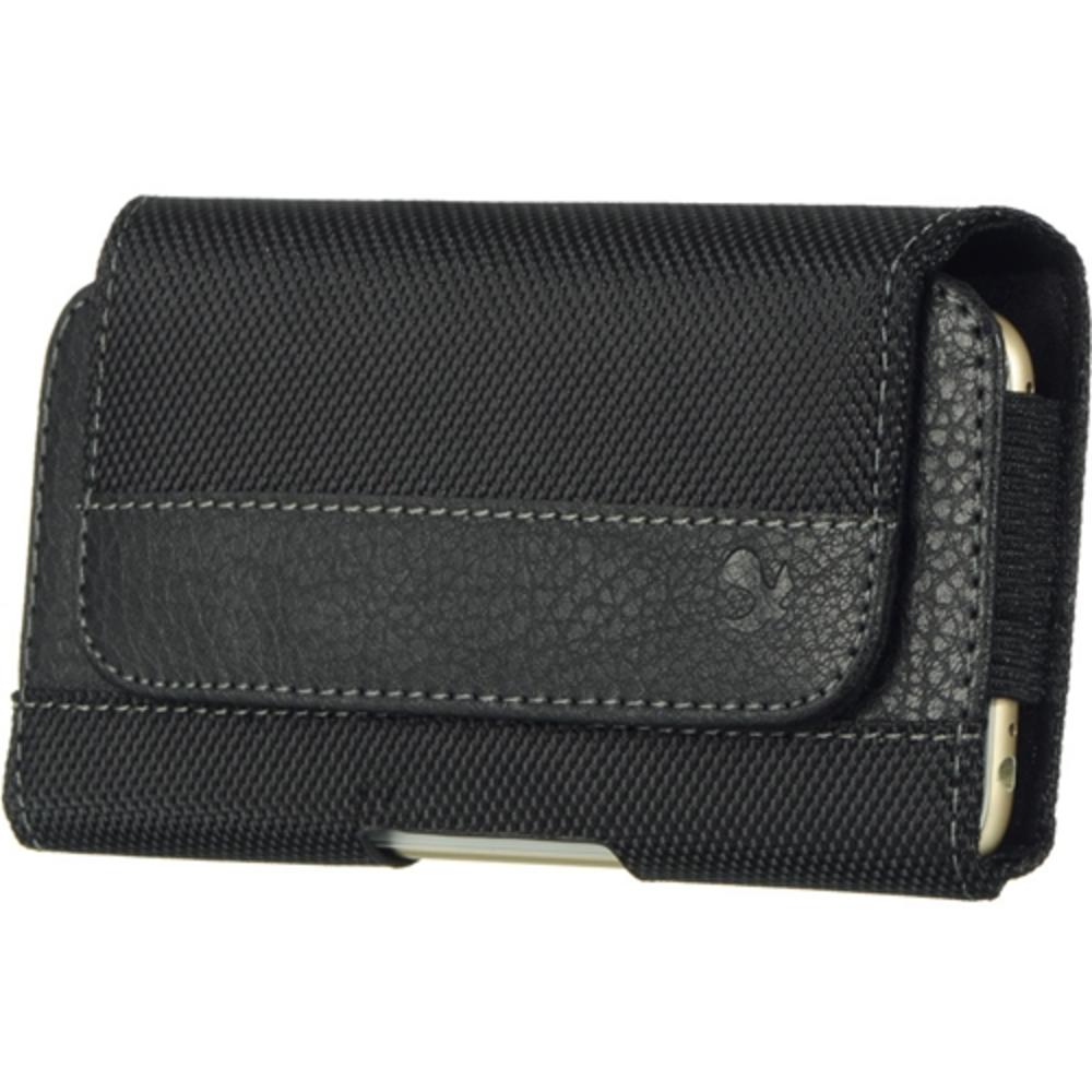 sumaclife Nylon with Smooth Leather Strip Horizontal Pouch with belt clip fits Samsung Galaxy Mega / Mega 2