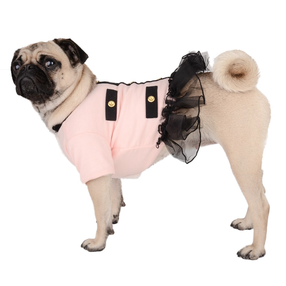 Cue Cue Pet Pink Retro Style Button Coat Dog Dress (Pink / Black) 