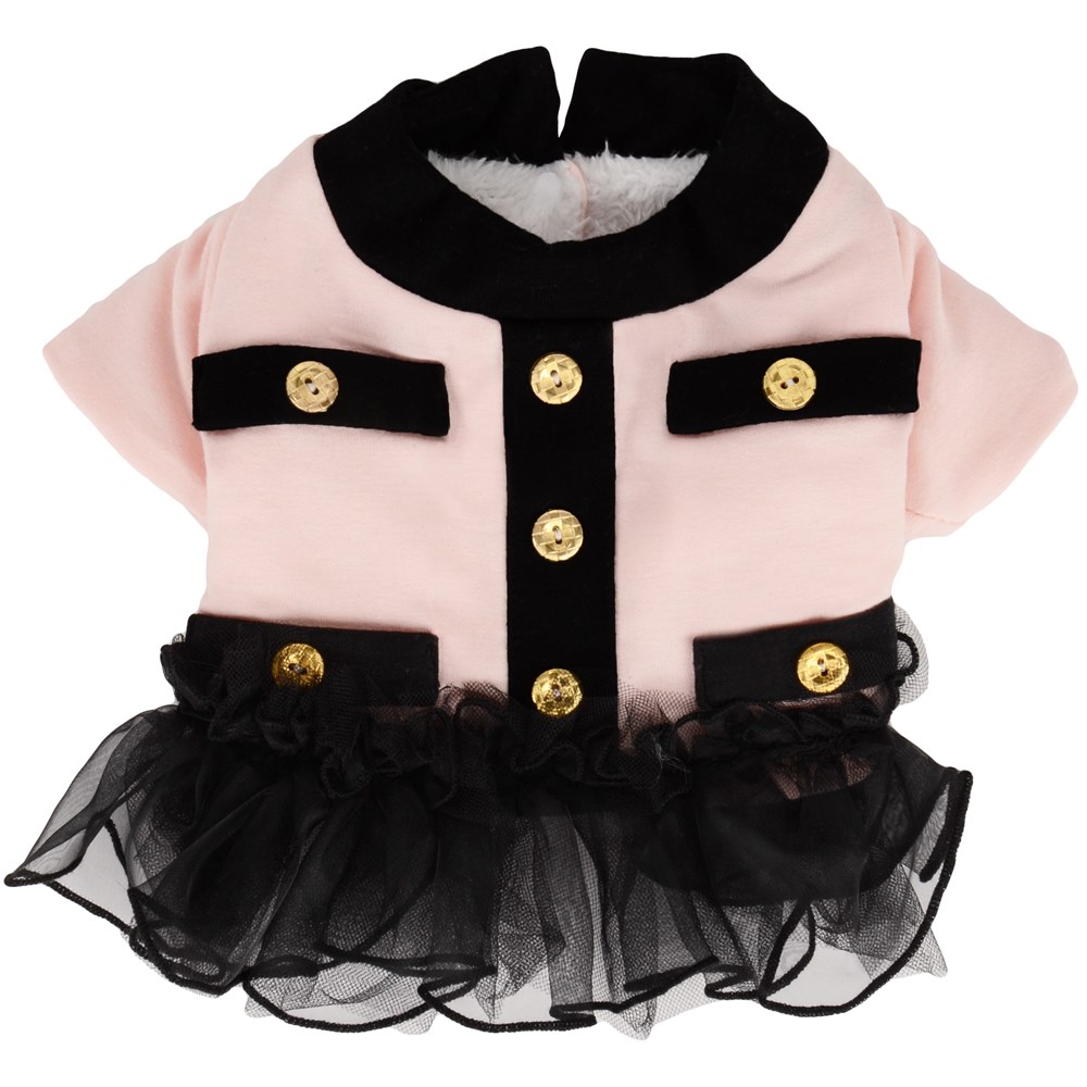 Cue Cue Pet Pink Retro Style Button Coat Dog Dress (Pink / Black) 