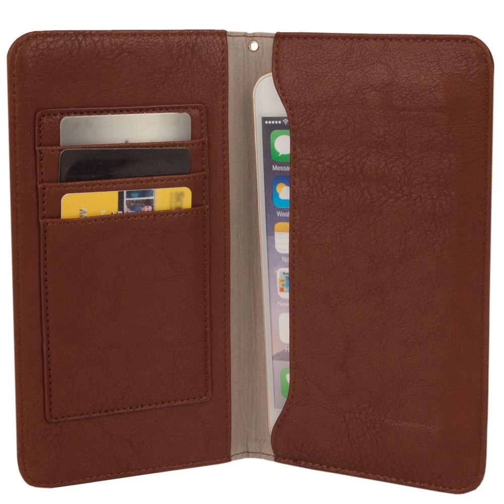 sumaclife Brown Executive Premium Leatherette Wallet Pouch fits HTC one M8 / M9