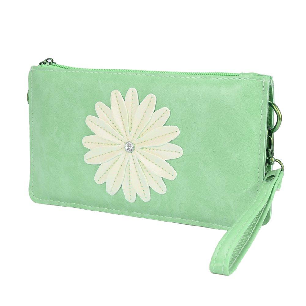 sumaclife Daisy Flower Clutch Wallet Purse Single Shoulder Pouch Bag fits up to 6.5" phones (Aqua Green)