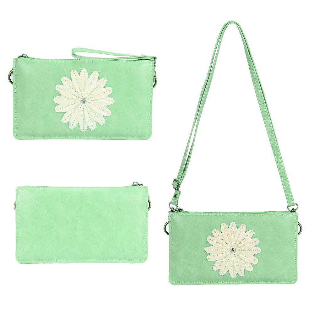 sumaclife Daisy Flower Clutch Wallet Purse Single Shoulder Pouch Bag fits up to 6.5" phones (Aqua Green)