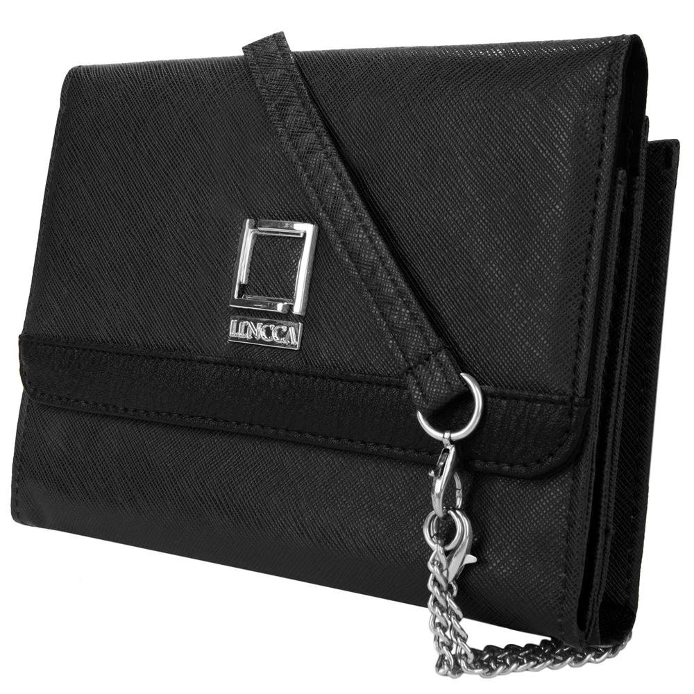 Lencca Nikina Woman’s Clutch Crossbody Fashion Handbag for Tablets and Cell Phones (Jet Black) 