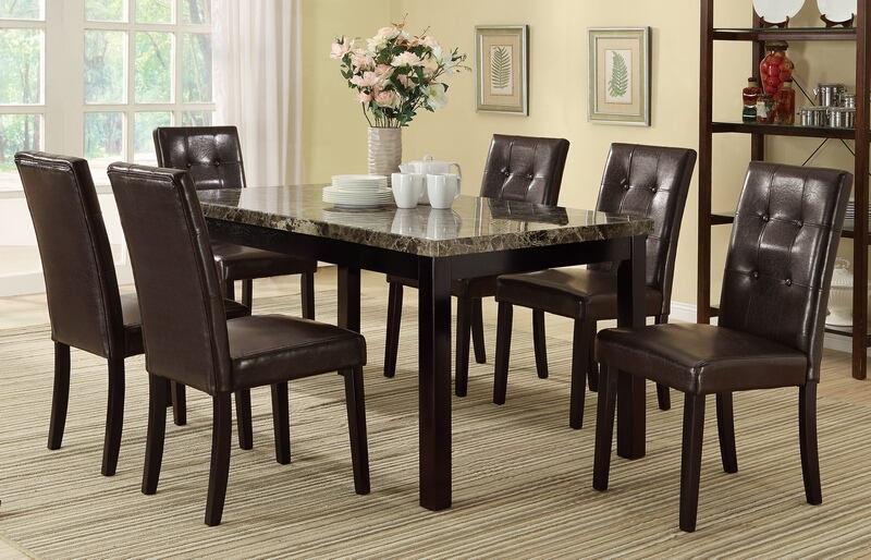 Stone Top Kitchen Table Poundex F2093 1078 7 Pc Avenue Ii Espresso Finish Wood Table Faux Marble Top Dining