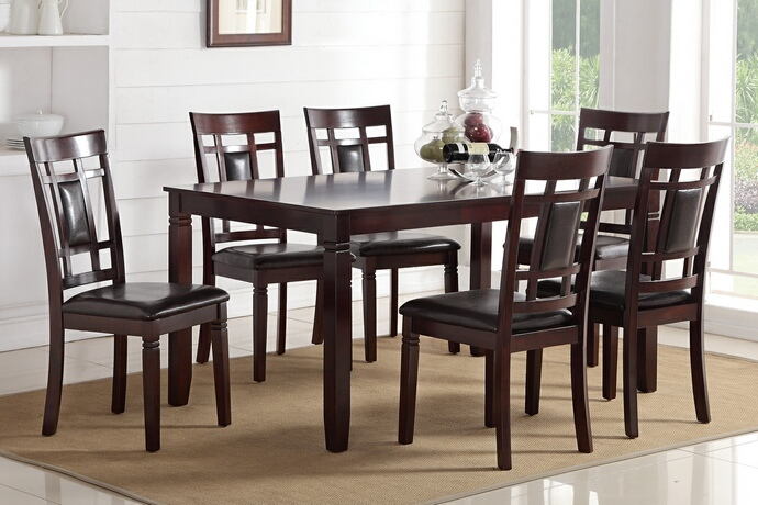Dining Table Sets Kitchen Sears Poundex F2294 7 Pc Bridget Ii Espresso Finish Wood Dining Table Set Grid Pattern Back Padded