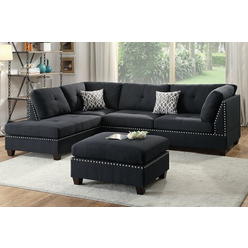 Black Microfiber Sectional Sofa Poundex F6974 3 Pc Chapin Martinique Black Linen Like Fabric Sectional Sofa Reversible Chaise And Ottoman