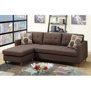 Poundex F7086 2 Pc Leta Chocolate Polyfiber Fabric Apartment Size Poundex F7086 2 Pc Leta Chocolate Polyfiber Fabric Apartment Size Sectional Sofa Reversible Chaise