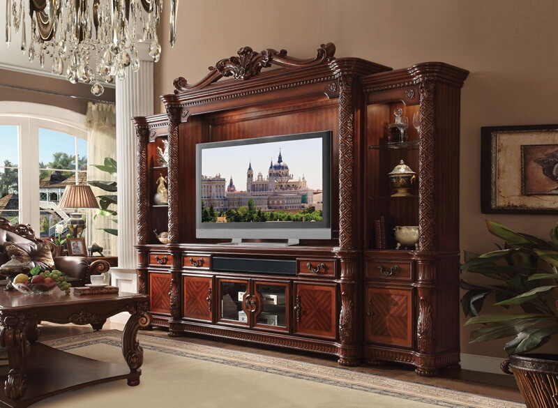 Cherry Wood Entertainment Center Wall Unit Acme United 91315 18 4 Pc Vendome Ii Cherry Finish Wood Entertainment Center Wall