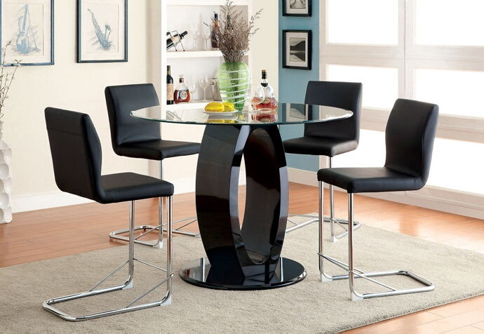 Pub Style Dining Table And Chairs Furniture Of America Cm3825bk Rpt 5 Pc Lodia Ii Collection Modern Style Black Finish Wood