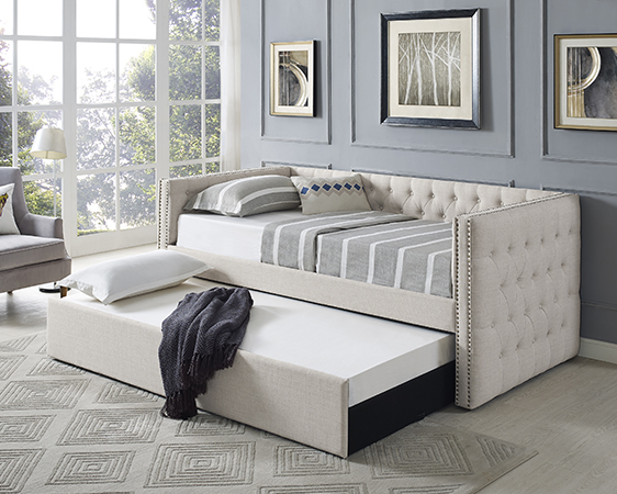 Bedroom Furniture Sets Sears Asia Direct 8612 Suzanne Ii Beige Tufted Linen Like Fabric Upholstered Twin Size Day Bed With