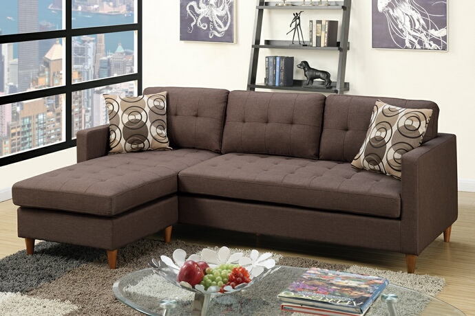 Poundex F7086 2 Pc Leta Chocolate Polyfiber Fabric Apartment Size Poundex F7086 2 Pc Leta Chocolate Polyfiber Fabric Apartment Size Sectional Sofa Reversible Chaise