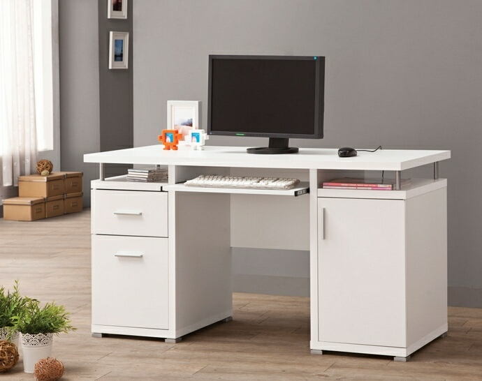 Coaster 800108 White Finish Wood Office, White Desk With File Cabinet Drawers