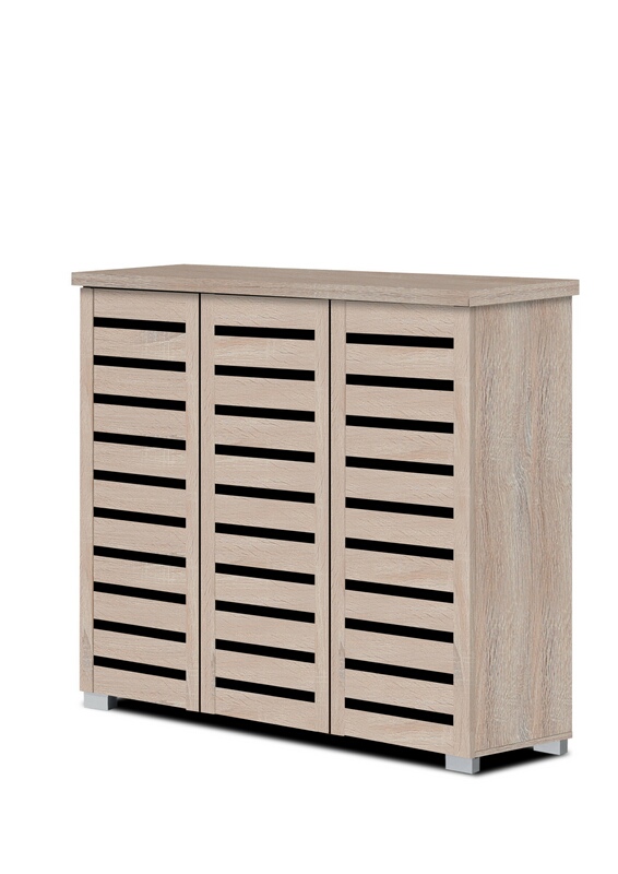 Asia Direct  3343-NA Natural finish wood wide louvered design front panels wide shoe cabinet