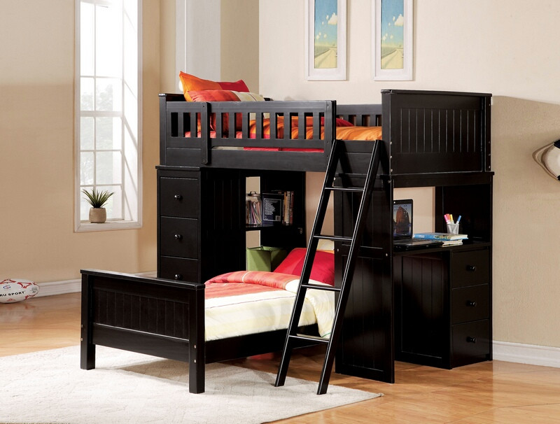 Finish Wood Loft Bunk Bed Set, Wooden Loft Bed With Desk And Drawers