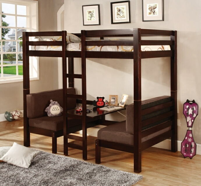 Coaster 460263 Playstead Espresso Finish Twin Over Twin Loft Bed With Convertible Lower Bunk To A Table And Seats Coaster Twin Over Twin Convertible Loft Bunk Bed