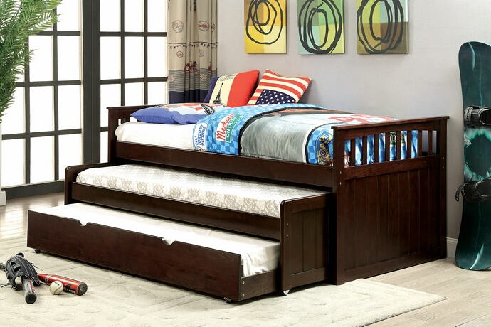 Bermuda Dark Walnut Finish Wood Frame, Double Bed Frame With Pull Out Bed